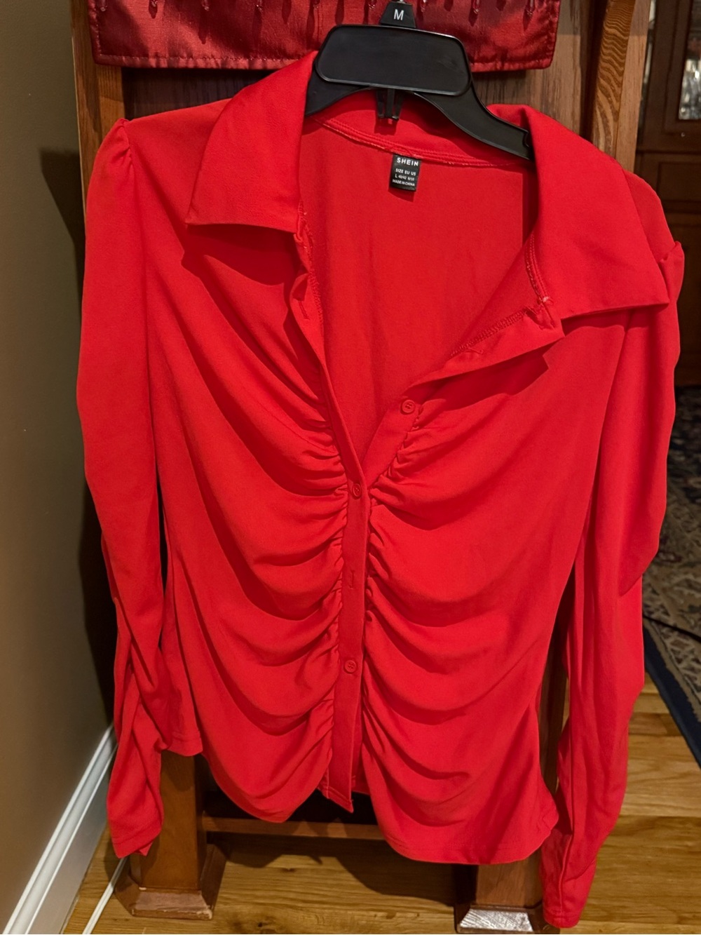 Shein Red Ruched Button-Front Shirt - Women's